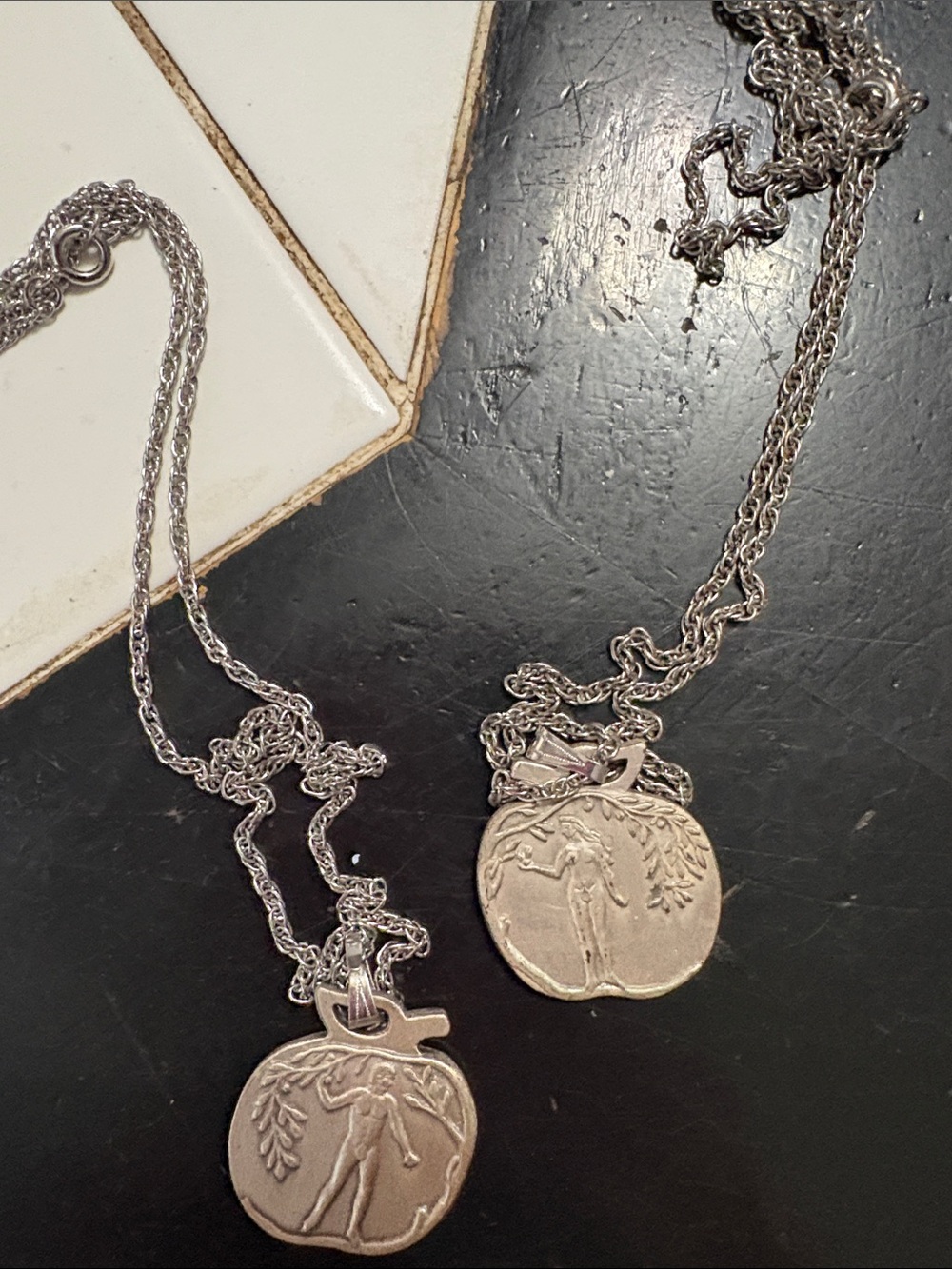 My Beloved Silver-tone Round Woman Motif Pendant Necklace
